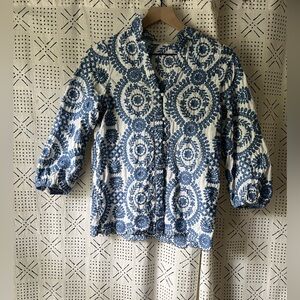 Sunday Up Blue and White Floral Button Down Blouse